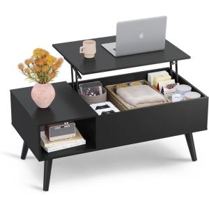 imageWLIVE Coffee Table 394quot Wood Coffee Table with Sliding Top up to 50quot TV Modern Center Table with Open Storage Shelf for Living Room Bedroom Rustic BrownBlack