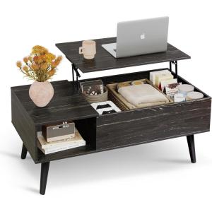 imageWLIVE Coffee Table 394quot Wood Coffee Table with Sliding Top up to 50quot TV Modern Center Table with Open Storage Shelf for Living Room Bedroom Rustic BrownBlack Oak