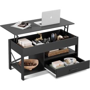 imageWLIVE Coffee Table 39quot Lift Top Coffee Table with Hidden Compartment Storage Drawers and Storage Shelf for Living Room Reception Room EspressoBlack
