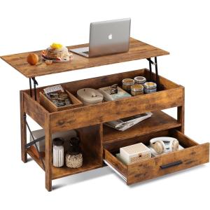 imageWLIVE Coffee Table 39quot Lift Top Coffee Table with Hidden Compartment Storage Drawers and Storage Shelf for Living Room Reception Room EspressoRustic Brown