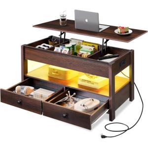 imageWLIVE Coffee Table Lift Top Coffee Table with 2 Drawers Large Hidden Hidden Compartment and Open Shelf Lift Tabletop Dining Table for Living Room BlackEspresso