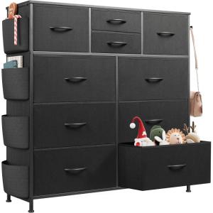 imageWLIVE Dresser for Bedroom with 10 Drawers Fabric Dresser Chest of Drawers with Side Pockets and Hooks Sturdy Metal Frame Drawers Organizer Unit for Living Room Hallway BlackBlack