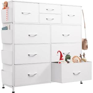 imageWLIVE Dresser for Bedroom with 10 Drawers Fabric Dresser Chest of Drawers with Side Pockets and Hooks Sturdy Metal Frame Drawers Organizer Unit for Living Room Hallway BlackWhite