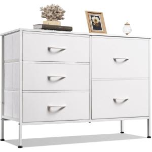 imageWLIVE Dresser for Bedroom with 5 Drawers Wide Dressers with Drawer Organizers Chest of Drawers Fabric Dresser for Living Room Closet Hallway Charcoal Black Wood Grain PrintWhite
