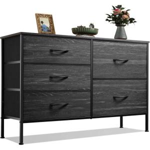 imageWLIVE Dresser for Bedroom with 5 Drawers Wide Dressers with Drawer Organizers Chest of Drawers Fabric Dresser for Living Room Closet Hallway Charcoal Black Wood Grain PrintCharcoal Black Wood Grain Print