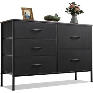 imageWLIVE Dresser for Bedroom with 5 Drawers Wide Dressers with Drawer Organizers Chest of Drawers Fabric Dresser for Living Room Closet Hallway Charcoal Black Wood Grain PrintCharcoal Black