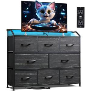 imageWLIVE Dresser for Bedroom with 8 Drawers Wide Fabric Dresser for Storage and Organization Chest of Drawers Dressers for Living Room Closet Hallway Dark GreyCharcoal Black Wood Grain Print