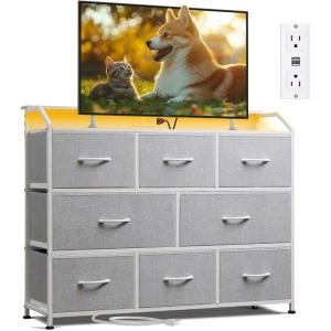 imageWLIVE Dresser for Bedroom with 8 Drawers Wide Fabric Dresser for Storage and Organization Chest of Drawers Dressers for Living Room Closet Hallway Dark GreyLight Grey