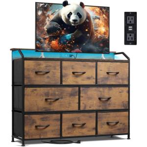 imageWLIVE Dresser for Bedroom with 8 Drawers Wide Fabric Dresser for Storage and Organization Chest of Drawers Dressers for Living Room Closet Hallway Dark GreyRustic Brown Wood Grain Print