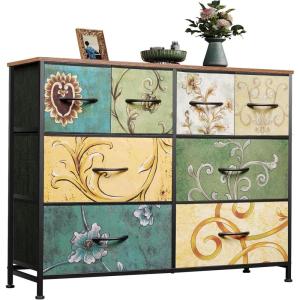 imageWLIVE Dresser for Bedroom with 8 Drawers Wide Fabric Dresser for Storage and Organization Chest of Drawers Dressers for Living Room Closet Hallway Dark GreyFloral Painted
