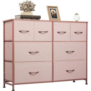 imageWLIVE Dresser for Bedroom with 8 Drawers Wide Fabric Dresser for Storage and Organization Chest of Drawers Dressers for Living Room Closet Hallway Dark GreyPink