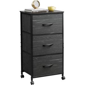 imageWLIVE Dresser with 3 Drawers Fabric Nightstand Organizer Unit Storage Dresser for Bedroom Hallway Entryway Closets Sturdy Steel Frame Wood Top Easy Pull Handle Dark GreyCharcoal Black Wood Grain Print