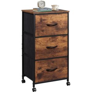 imageWLIVE Dresser with 3 Drawers Fabric Nightstand Organizer Unit Storage Dresser for Bedroom Hallway Entryway Closets Sturdy Steel Frame Wood Top Easy Pull Handle Dark GreyRustic Brown Wood Grain Print