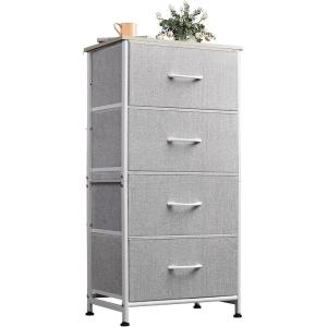 imageWLIVE Dresser with 4 Drawers Fabric Storage Tower Organizer Unit for Bedroom Hallway Entryway Closets Sturdy Steel Frame Wood Top Easy Pull Handle Rustic Brown Wood Grain PrintLight Grey