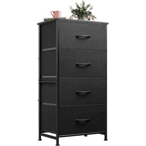 imageWLIVE Dresser with 4 Drawers Fabric Storage Tower Organizer Unit for Bedroom Hallway Entryway Closets Sturdy Steel Frame Wood Top Easy Pull Handle Rustic Brown Wood Grain PrintCharcoal Black