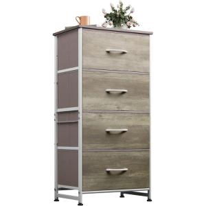 imageWLIVE Dresser with 4 Drawers Storage Tower Organizer Unit Fabric Dresser for Bedroom Hallway Entryway Closets Sturdy Steel Frame Wood Top Easy Pull Handle Greige Oak