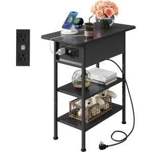 imageWLIVE End Table with Charging Station Flip Top Side Table with Storage Shelf Sofa Couch Table with USB Ports and Outlets Narrow Bedside Table for Living Room Bedroom 1181quotD x 2362quotW x 2433quotHBlack