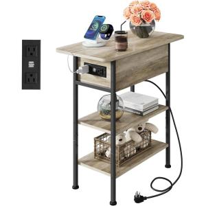 imageWLIVE End Table with Charging Station Flip Top Side Table with Storage Shelf Sofa Couch Table with USB Ports and Outlets Narrow Bedside Table for Living Room Bedroom 1181quotD x 2362quotW x 2433quotHGreige