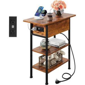 imageWLIVE End Table with Charging Station Flip Top Side Table with Storage Shelf Sofa Couch Table with USB Ports and Outlets Narrow Bedside Table for Living Room Bedroom 1181quotD x 2362quotW x 2433quotHRustic Brown