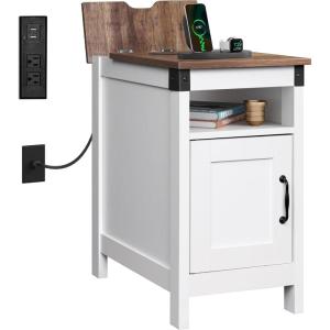 imageWLIVE End Table with Charging Station Side Table with USB Ports and Outlets Narrow Side Table for Small Spaces Living Room Couch Nightstand with Storage BrownWhite