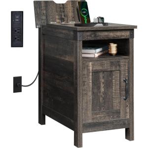 imageWLIVE End Table with Charging Station Side Table with USB Ports and Outlets Narrow Side Table for Small Spaces Living Room Couch Nightstand with Storage BrownBrown