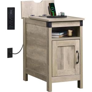 imageWLIVE End Table with Charging Station Side Table with USB Ports and Outlets Narrow Side Table for Small Spaces Living Room Couch Nightstand with Storage BrownGreige