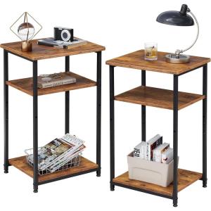 imageWLIVE End Tables Living Room Set of 2 Black End Table for Two Narrow Side Table for Bedroom Home Office Small Spaces 3Tier End Table for Couch Sofa BedRustic Brown