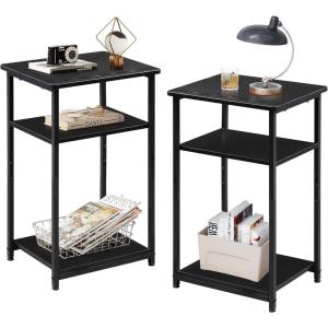 imageWLIVE End Tables Living Room Set of 2 Black End Table for Two Narrow Side Table for Bedroom Home Office Small Spaces 3Tier End Table for Couch Sofa BedRelief Black