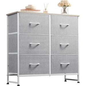 imageWLIVE Fabric Dresser for Bedroom 6 Drawer Double Dresser Storage Tower with Fabric Bins Chest of Drawers for Closet Living Room Hallway Dark GreyLight Grey