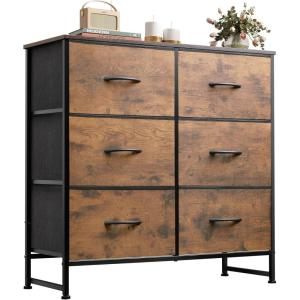 imageWLIVE Fabric Dresser for Bedroom 6 Drawer Double Dresser Storage Tower with Fabric Bins Chest of Drawers for Closet Living Room Hallway Dark GreyRustic Brown Wood Grain Print