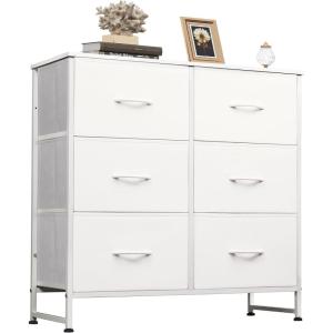 imageWLIVE Fabric Dresser for Bedroom 6 Drawer Double Dresser Storage Tower with Fabric Bins Chest of Drawers for Closet Living Room Hallway Dark GreyWhite
