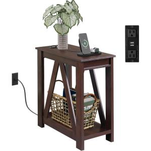imageWLIVE Farmhouse End Table Narrow Side Table with Charging Station Slim End Table Side Table for Bedroom Living Room Small Spaces with 2 USB and 2 Power Outlets 118quot D x 236quot W x 2374quot HEspresso