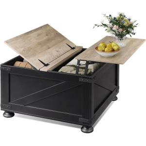 imageWLIVE Farmhouse Lift Top Coffee Table with Storage 315quot Square Center Table FlipTop Hidden Compartment WoodGrain Coffee Table for Living Room Bedroom BlackBlack Oak