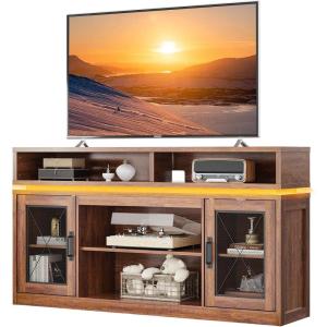 imageWLIVE Farmhouse TV Stand for 65 Inch TV Tall Entertainment Center with Storage Cabinets Media Console TV Cabinet with LED for Living Room and Bedroom BlackRustic Brown