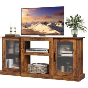 imageWLIVE Fireplace TV Stand for 65quot TV Entertainment Center with 18 Inch Electric Fireplace TV Console with Open Shelves for Living Room and Bedroom WhiteRustic Brown