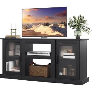 imageWLIVE Fireplace TV Stand for 65quot TV Entertainment Center with 18 Inch Electric Fireplace TV Console with Open Shelves for Living Room and Bedroom WhiteBlack