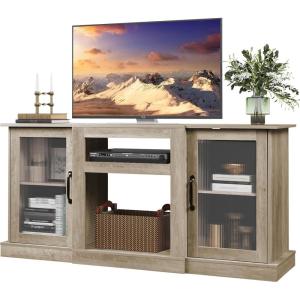 imageWLIVE Fireplace TV Stand for 65quot TV Entertainment Center with 18 Inch Electric Fireplace TV Console with Open Shelves for Living Room and Bedroom WhiteGreige