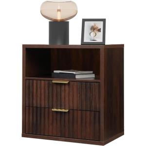 imageWLIVE Fluted Farmhouse Nightstand Set of 2 Narrow Night Stand Sets with 2 Storage Drawers and Open Shelf Wood Bed Side Tables for Bedroom Dorm EspressoEspresso