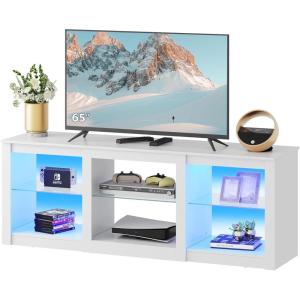 imageWLIVE LED TV Stand for 65Inch TV 58Inch Entertainment Center with Adjustable Glass Shelves Modern Media Console for Living Room ampamp Bedroom Rustic BrownWhite