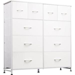 imageWLIVE Large Dresser for Bedroom Fabric Dresser with 10 Drawers Storage Tower with Fabric Bins Double Dressers Chest of Drawers for Closet Living Room Hallway Dark GreyAwhite