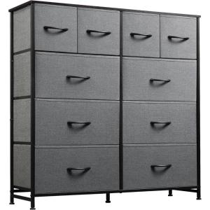 imageWLIVE Large Dresser for Bedroom Fabric Dresser with 10 Drawers Storage Tower with Fabric Bins Double Dressers Chest of Drawers for Closet Living Room Hallway Dark GreyDark Grey