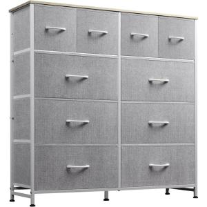 imageWLIVE Large Dresser for Bedroom Fabric Dresser with 10 Drawers Storage Tower with Fabric Bins Double Dressers Chest of Drawers for Closet Living Room Hallway Dark GreyLight Grey