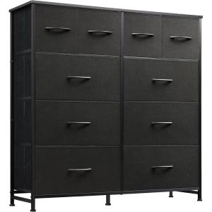 imageWLIVE Large Dresser for Bedroom Fabric Dresser with 10 Drawers Storage Tower with Fabric Bins Double Dressers Chest of Drawers for Closet Living Room Hallway Dark GreyBlack