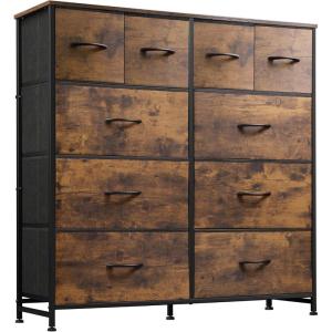 imageWLIVE Large Dresser for Bedroom Fabric Dresser with 10 Drawers Storage Tower with Fabric Bins Double Dressers Chest of Drawers for Closet Living Room Hallway Dark GreyBlack and Rustic Brown