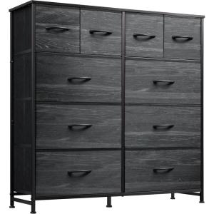 imageWLIVE Large Dresser for Bedroom Fabric Dresser with 10 Drawers Storage Tower with Fabric Bins Double Dressers Chest of Drawers for Closet Living Room Hallway Dark GreyCharcoal Black Wood Grain Print