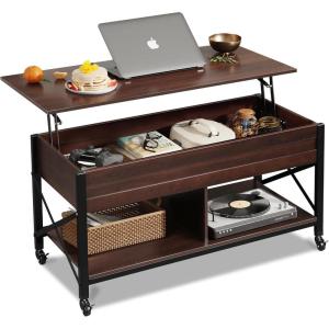 imageWLIVE Lift Top Coffee Table 3 in 1 with Hidden Compartment MultiFunction Coffee Table Converts to Dining Table for Living RoomCharcoal BlackEspresso