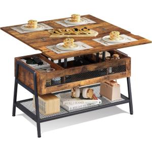 imageWLIVE Lift Top Coffee Table 3 in 1 with Hidden Compartment MultiFunction Coffee Table Converts to Dining Table for Living RoomCharcoal BlackRustic Brown