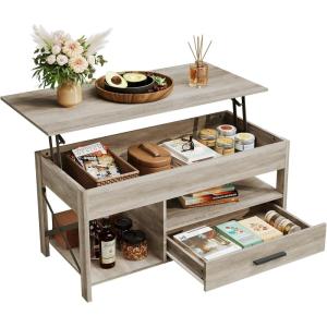 imageWLIVE Lift Top Coffee Table 39quot Coffee Table with Storage Drawers Hidden Compartment Wooden Lift Tabletop Center Table for Living Room Home Rustic OakGrey