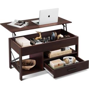 imageWLIVE Lift Top Coffee Table 39quot Coffee Table with Storage Drawers Hidden Compartment Wooden Lift Tabletop Center Table for Living Room Home Rustic OakBrown Oak
