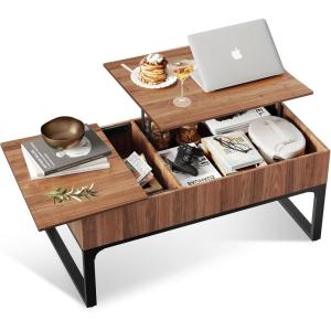imageWLIVE Lift Top Coffee Table with Storage 409quot Coffee Table with Lifting Top ampamp Sliding Cover Wood Modern Center Table with 2 Hidden Compartment for Living Room Walnut Oak